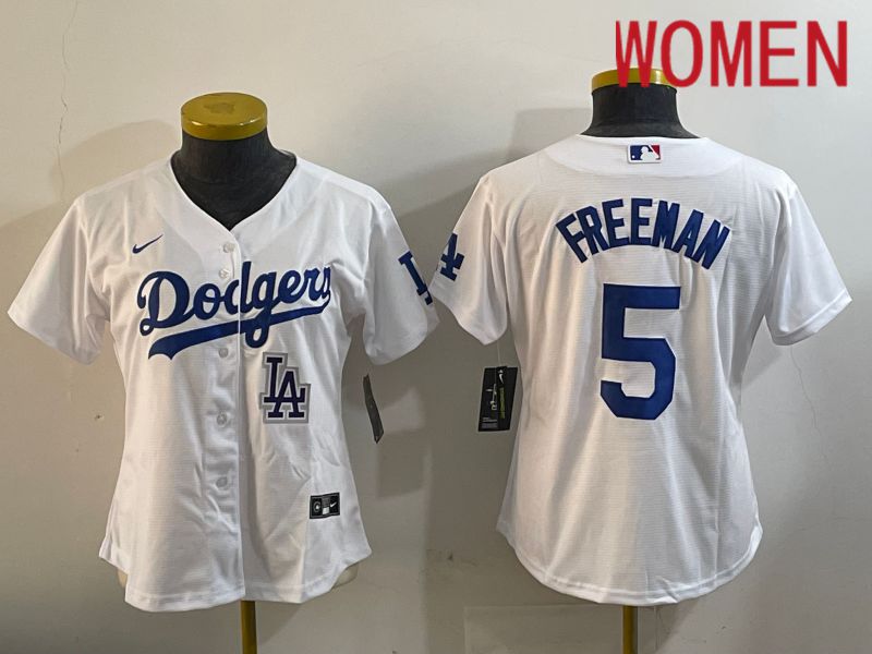 Women Los Angeles Dodgers 5 Freeman White Game 2024 Nike MLB Jersey style 11201